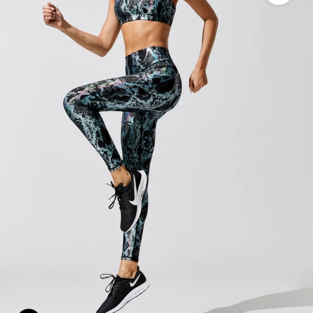 Carbon38 Teal Snake Print High-Waist Leggings